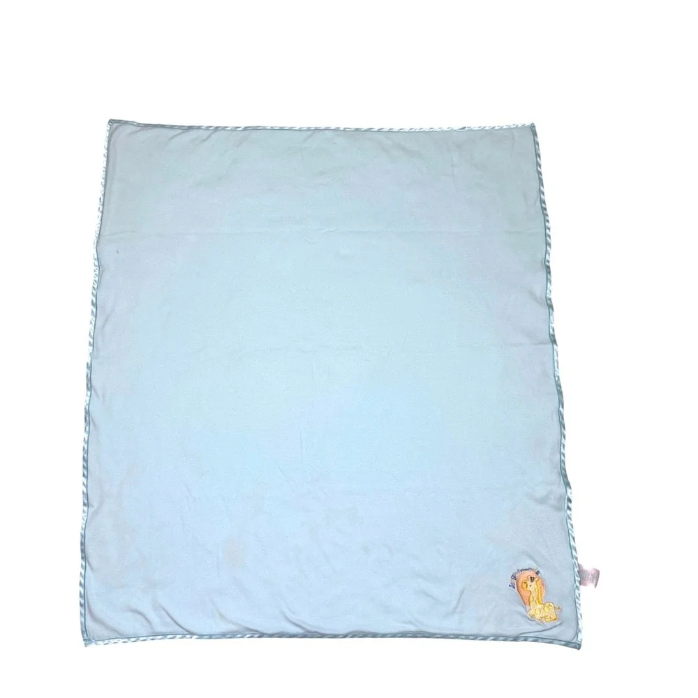 Small Wonders Blue Polka Dot Giraffe Jungle Friend Satin Trim Baby Blanket Cotto